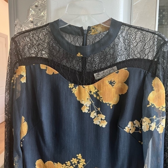 Sachin & Babi Velir Mock-Neck Floral-Print Georgette Dress w/ Lace - Picture 7 of 14